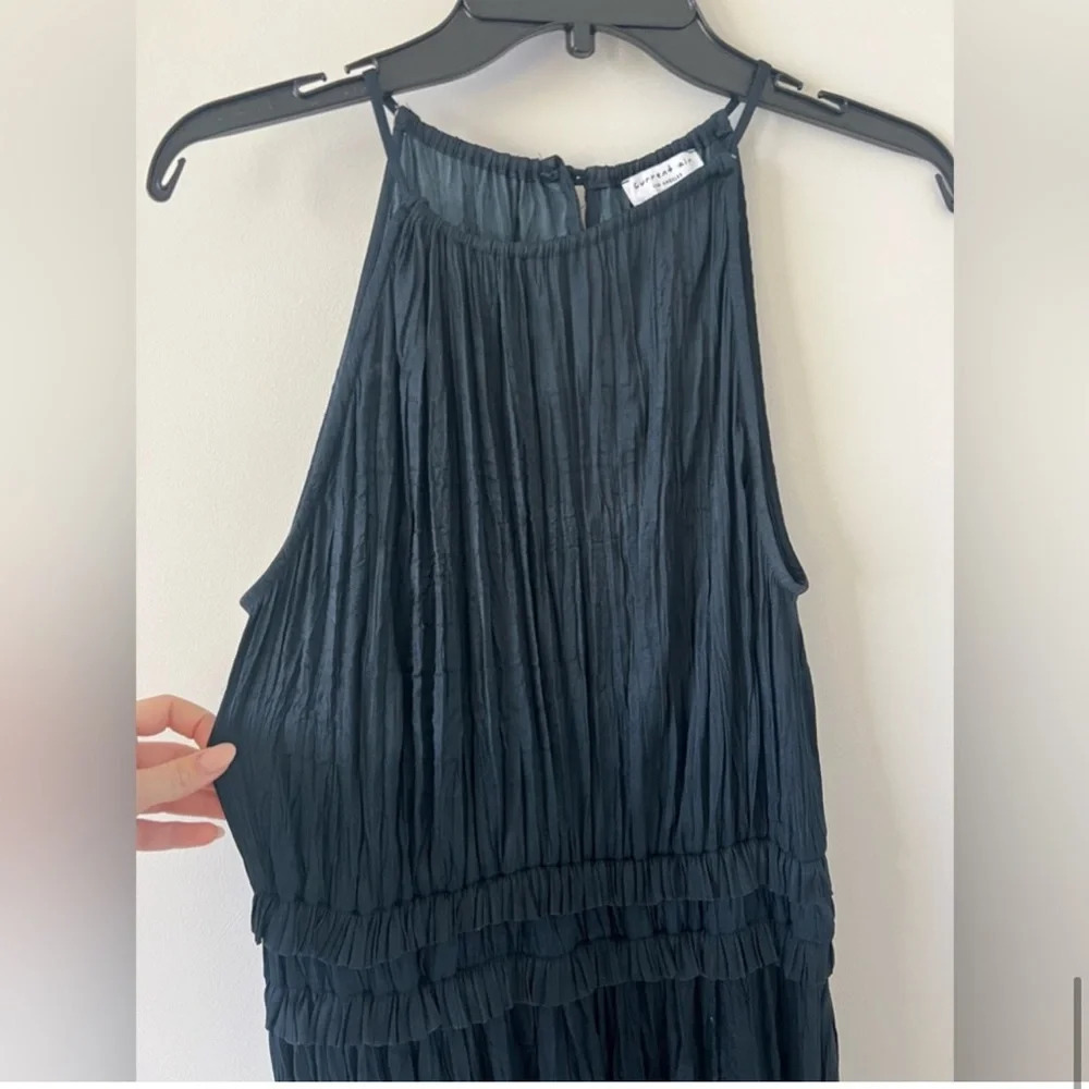 Current Air Midi Dress Halter Black Pleated Ruffle Anthropologie Wedding Guest - Picture 7 of 11